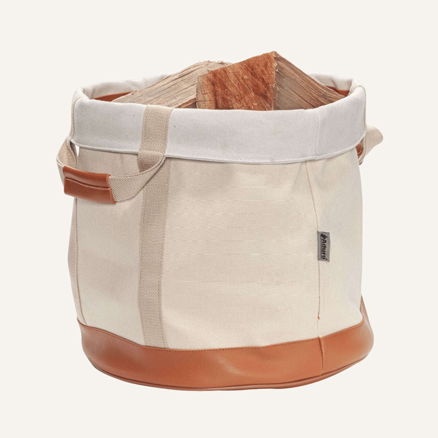 aduro-proline-holztasche-brennholztasche-beige-canvas-leder image 1